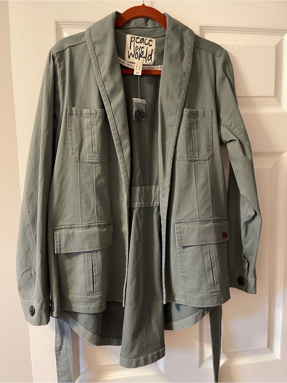 Peace Love World Dusty Sage Open Front Jacket